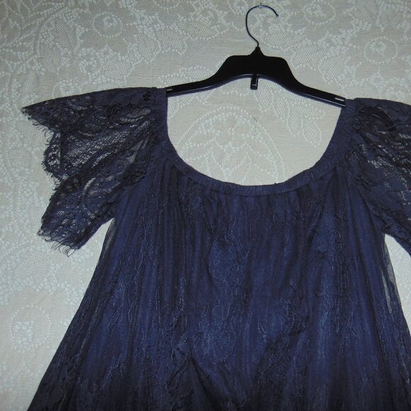 American Eagle Tunic blouse lace womens scalloped cottagecore Whimsigoth blue M - Picture 10 of 11